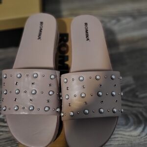 Romika Women's Pearl Studded Sandals - Light Pink